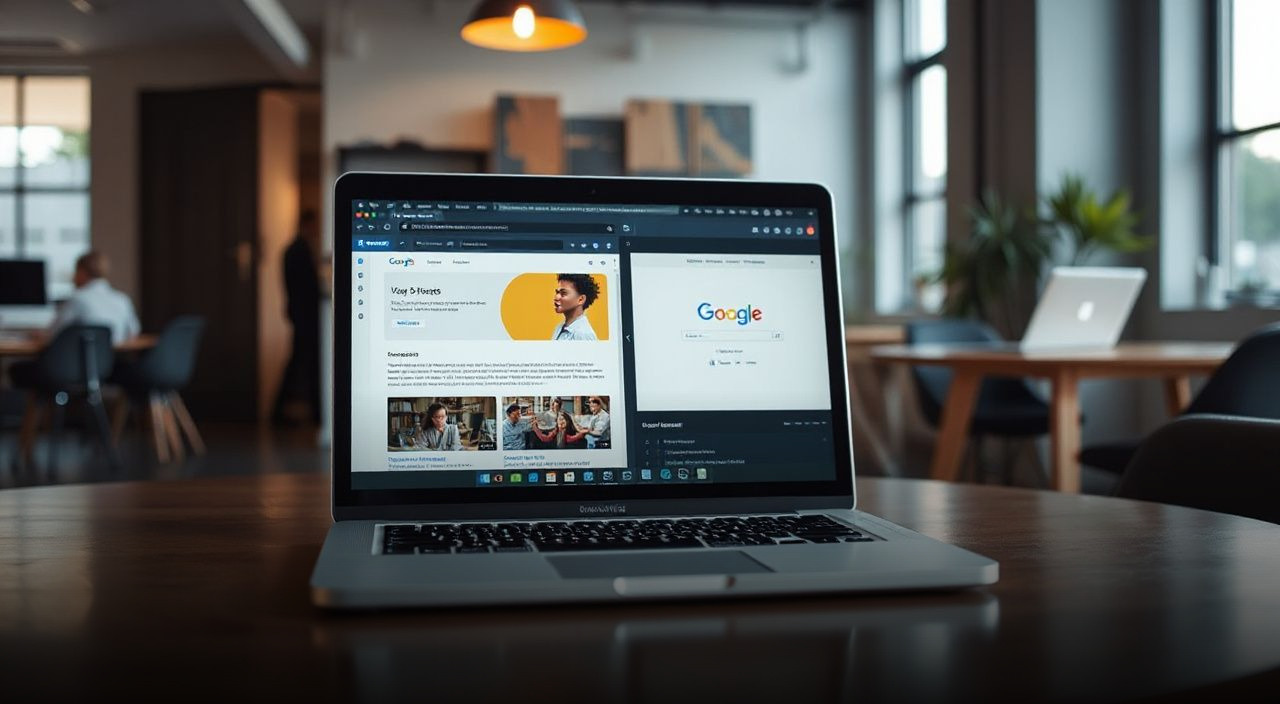 laptop showing blog post and search console