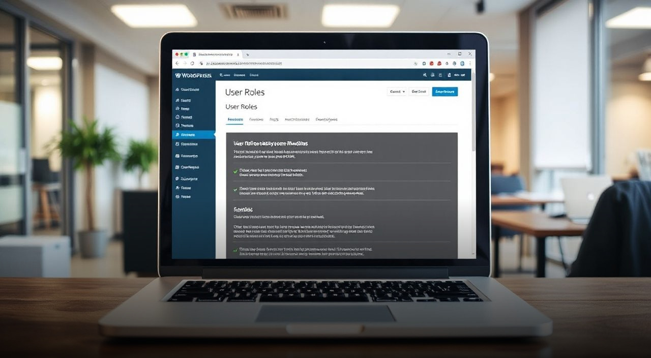 laptop showing WordPress user roles management page