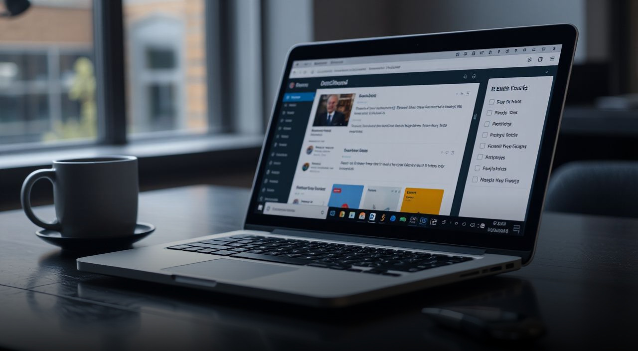 laptop with WordPress dashboard and coffee